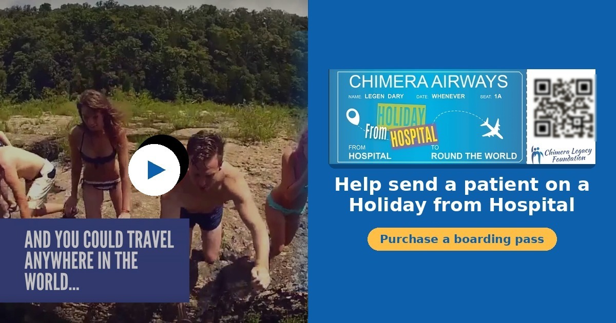 Holiday from Hospital video share preview: Help send a patient on a Holiday from Hospital. Purchase a boarding pass